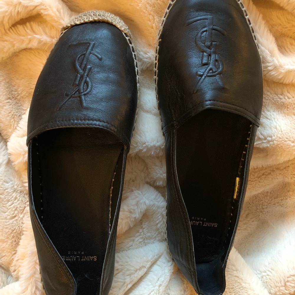 Saint Laurent Monogram Espadrille in blck leather